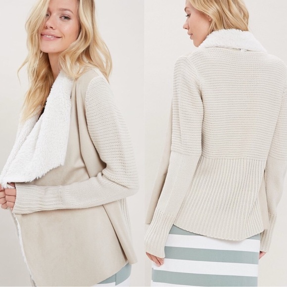 Vegan Suede and Sherpa Cardigan in Sand - Picture 4 of 4